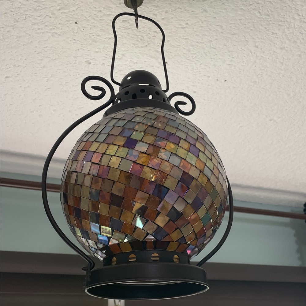 PartyLite Multicolor Mosaic Lantern with Black Frame